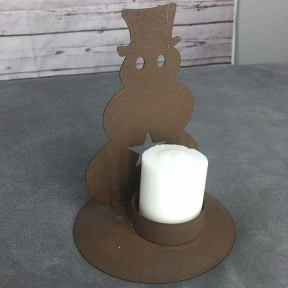 Vintage Primitive Tin Star Snowman With Candle Tabletop Christmas‎ Decoration - Picture 4 of 11